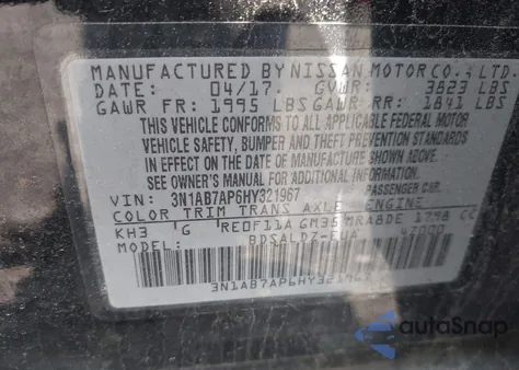 2017 Nissan Sentra Sv из США, поврежденный, VIN 3N1AB7AP6HY321967